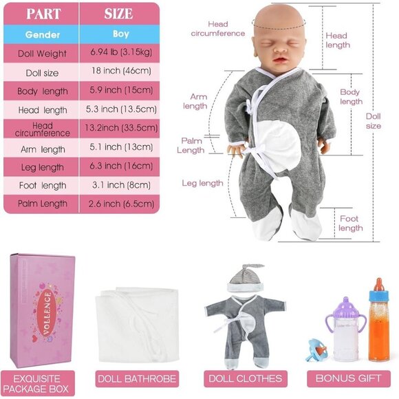❤️ 18 inch Baby Boy Doll  Full Body Silicone  Sleeping  Baby - Picture 4 of 6